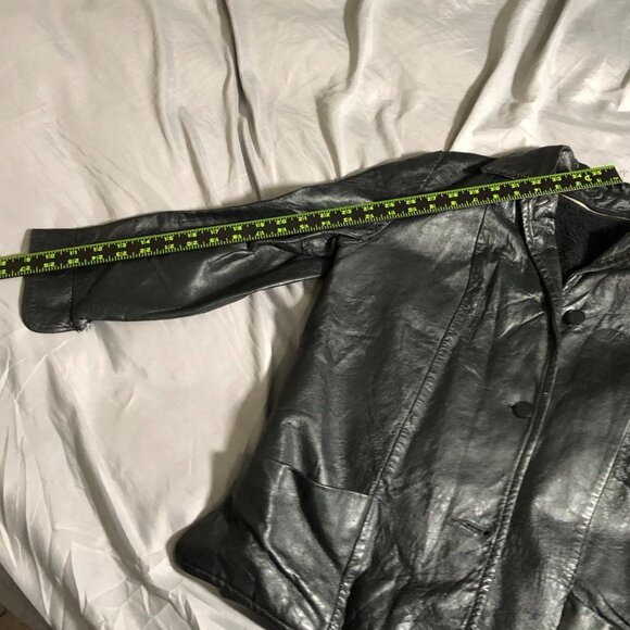 Women's Leather Jacket Black Blazer 8-10 Collared Button Front Classic - Picture 7 of 16